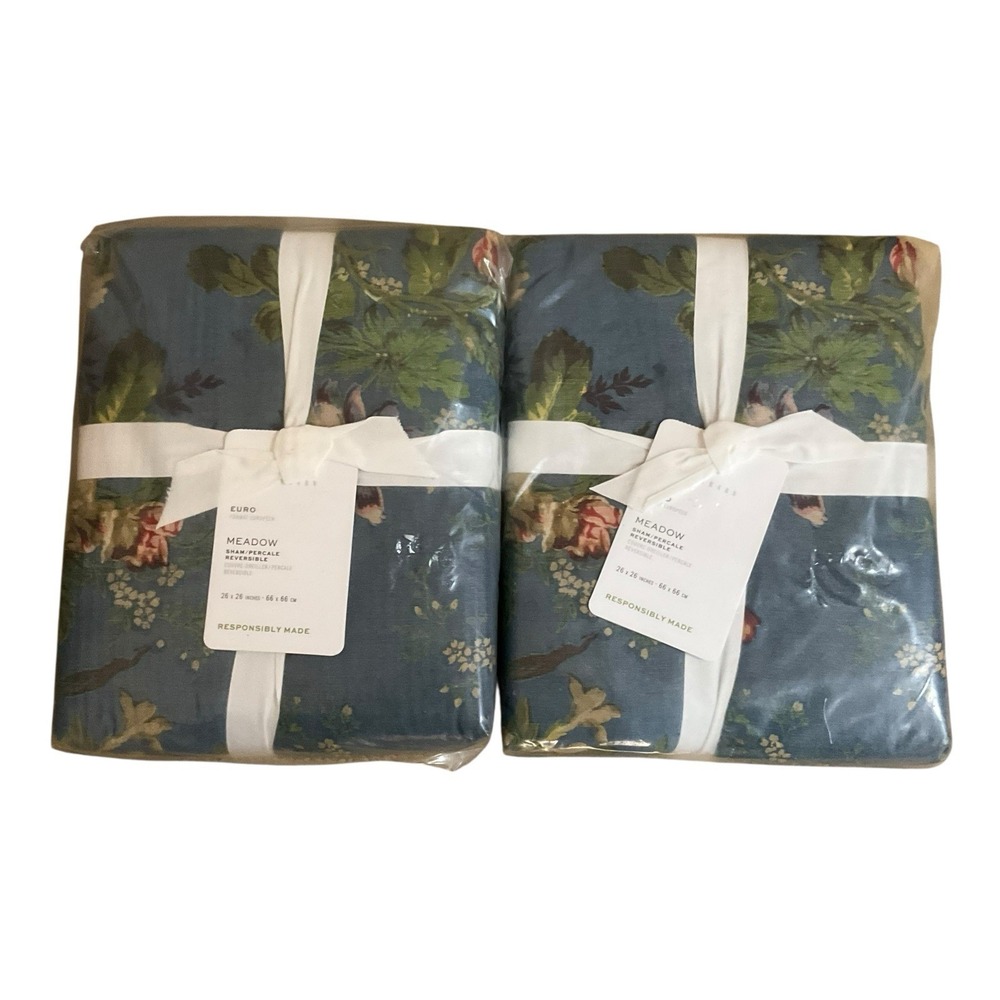 Pottery Barn Set of 2 Reversible Pillow Shams Euro 26"x26" Meadow‎ Floral